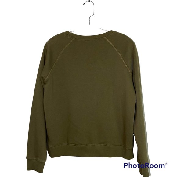 Rebecca Minkoff "I Feel Love" Sweatshirt Olive Green Cropped Women's Size M - Picture 2 of 12